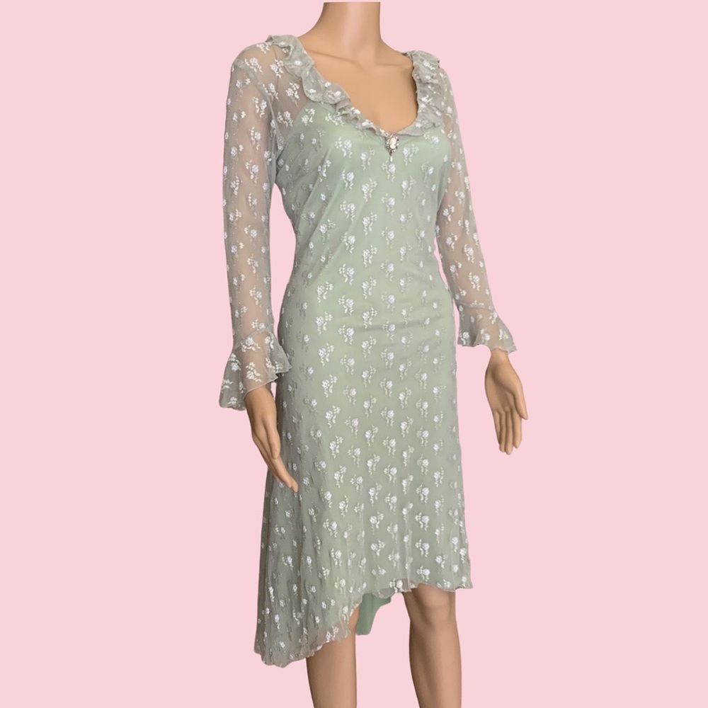 vintage high-low sage green midi dress🌿